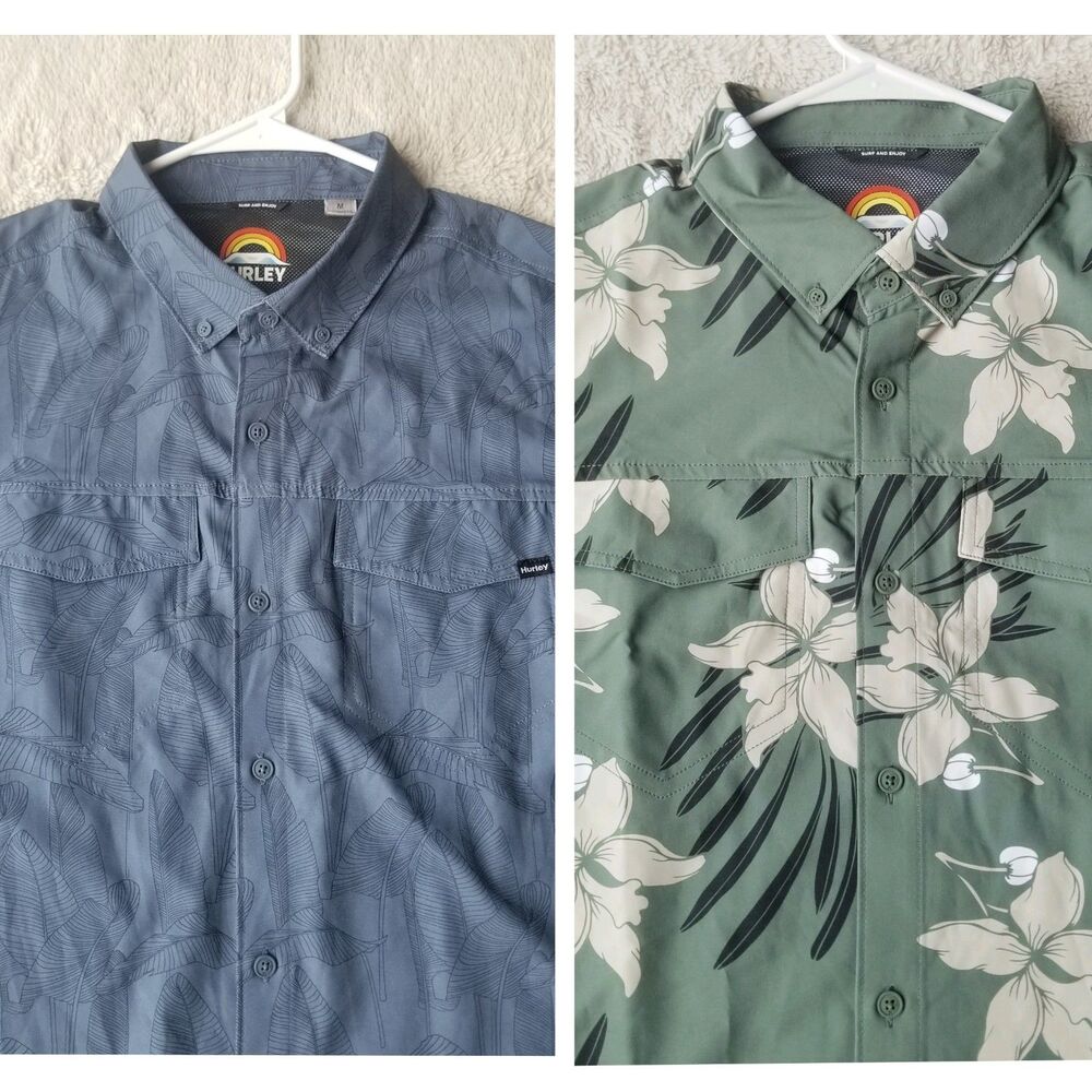 Hurley Summer Shirt Bundle 2pc Men's M Floral Short Sleeve Beach Fishing